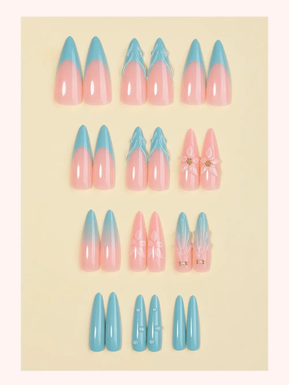 Ocean-Themed & 3D Sculpted Press-On Nails · Long Pointed · 24 pcs — photo 2 of 2