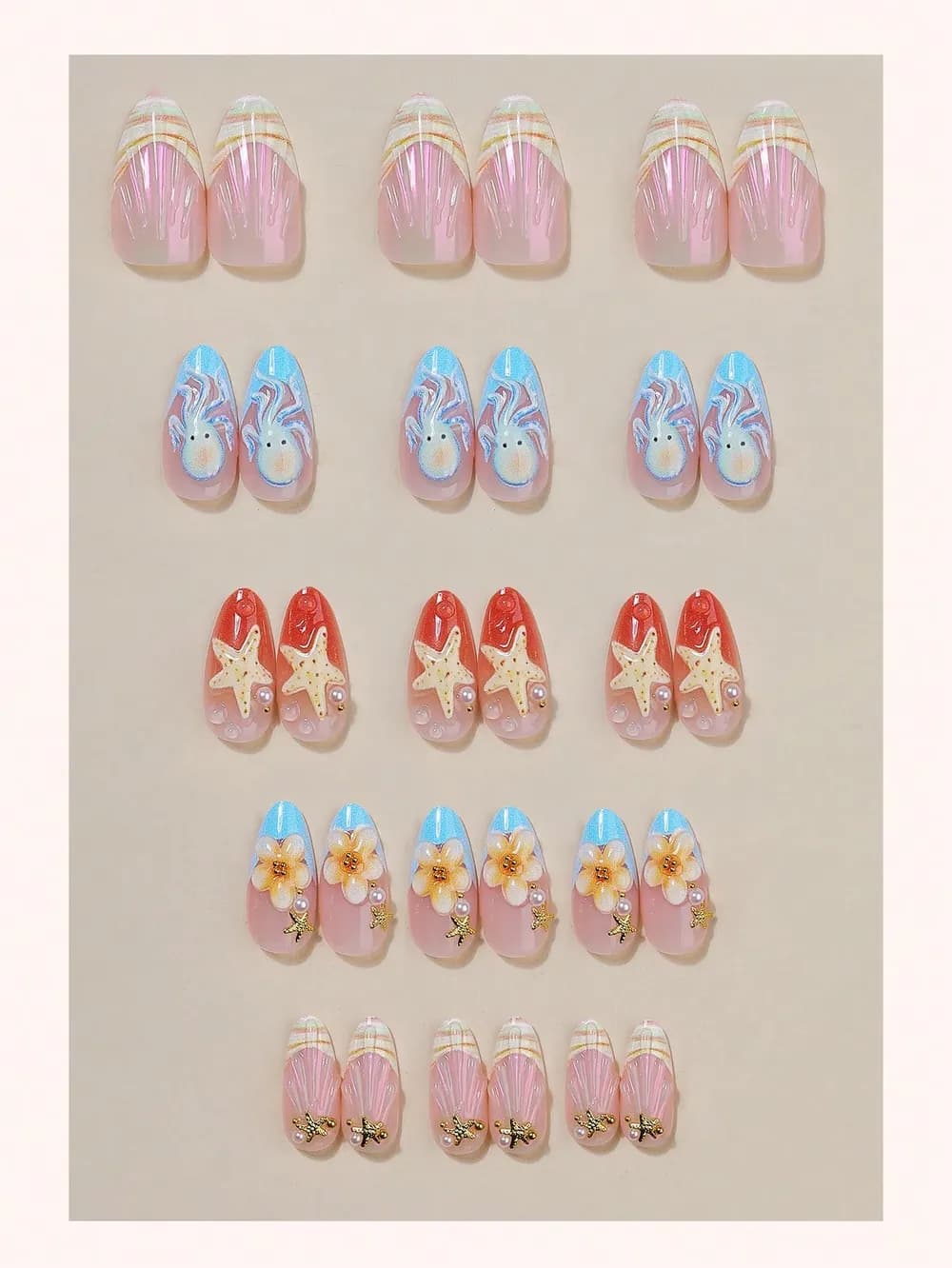 Summer Ocean Octopus & Starfish Press-On Nails · Medium-Long Almond · 10 pcs — photo 3 of 3